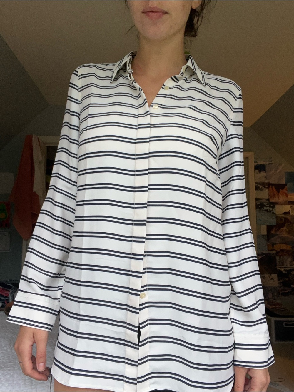Talbots Striped Button-Down Shirt - White/Navy